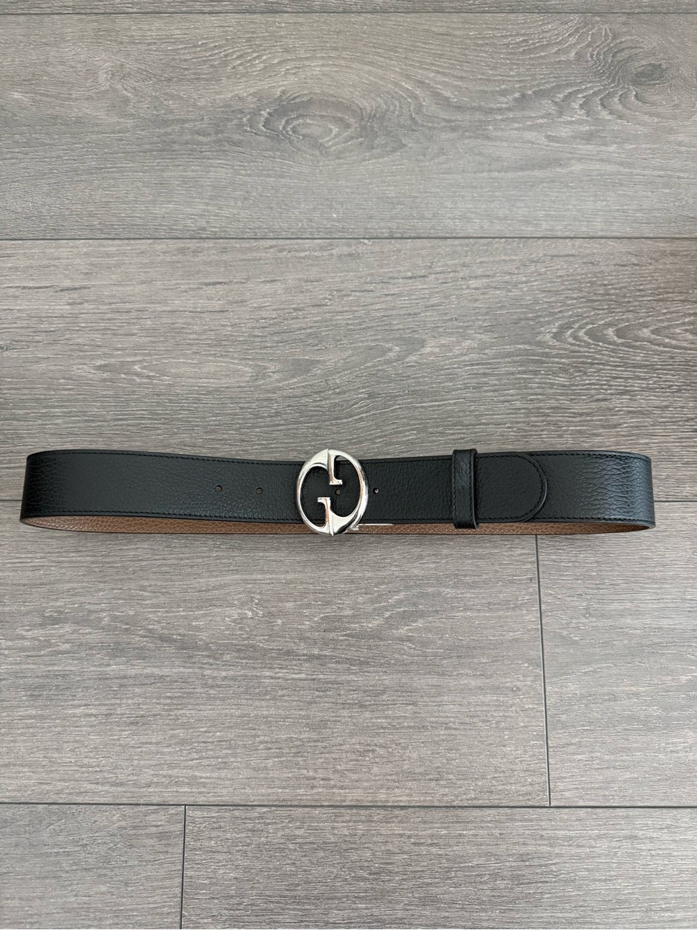 Gucci Black Leather Belt with Silver G Buckle double G 449715